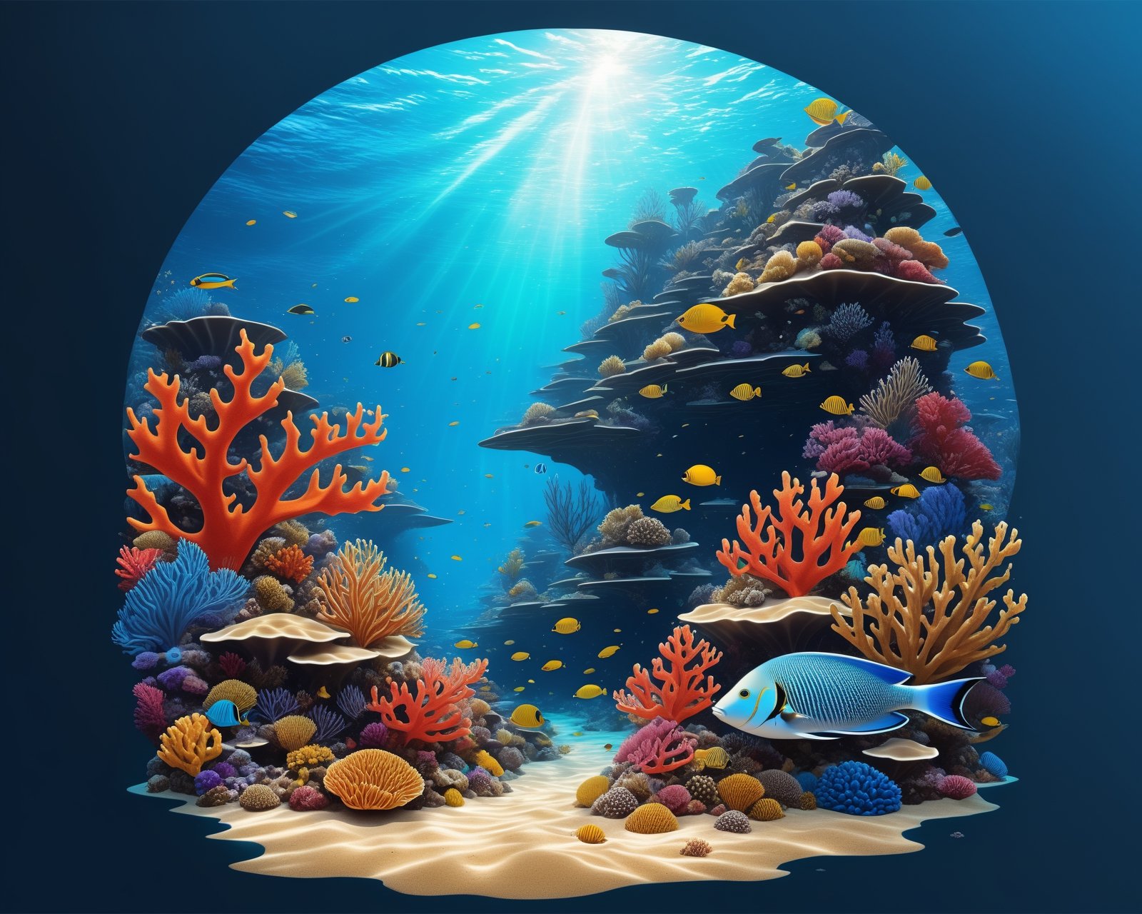 A sandy ocean floor,  highly detailed environment,  colorful coral reef by Max AI on Tensor.Art