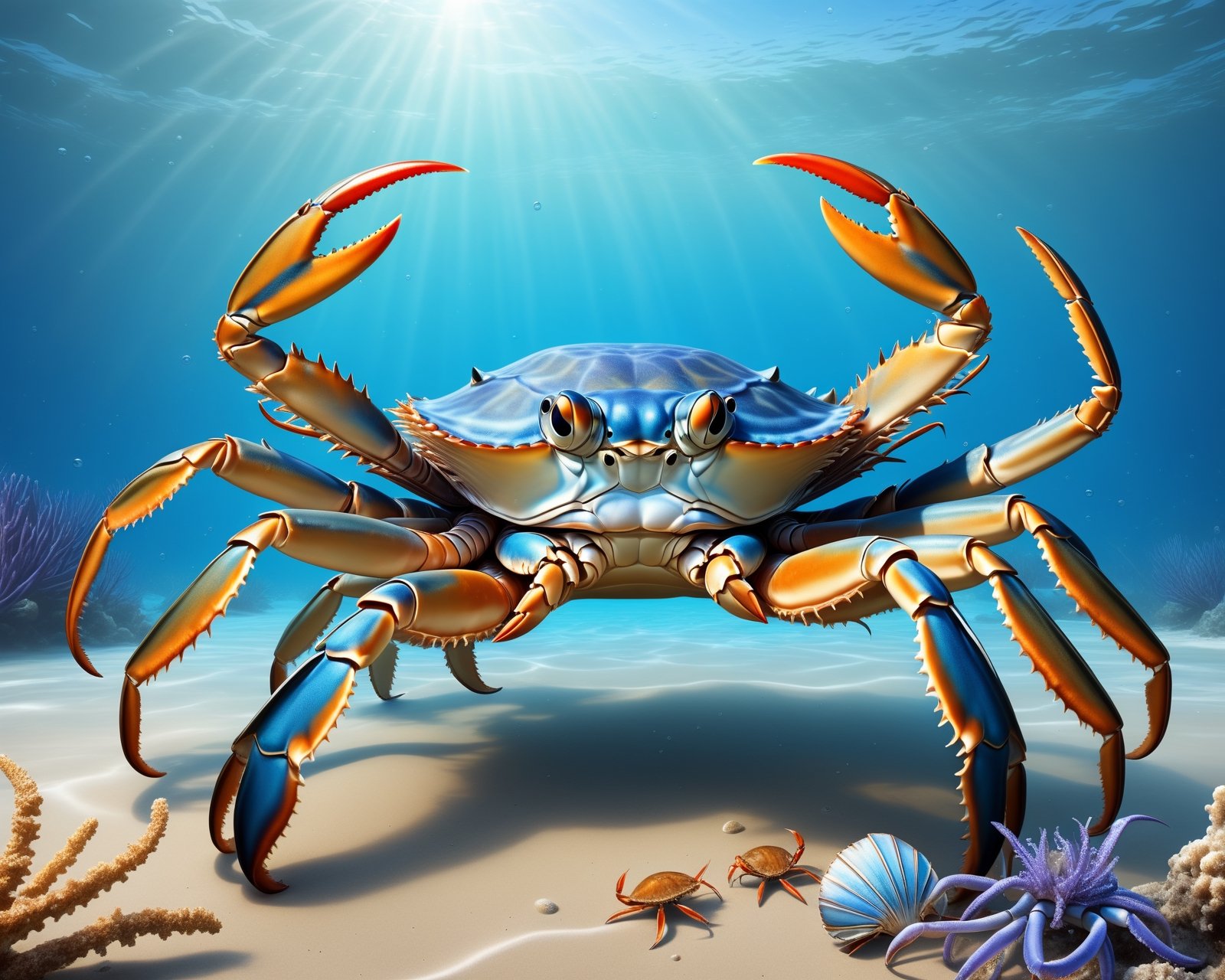 an octpus grabbing a big blue crab with its tentacles,  highly detailed tentacles,  sandy ocean floor by Max AI on Tensor.Art