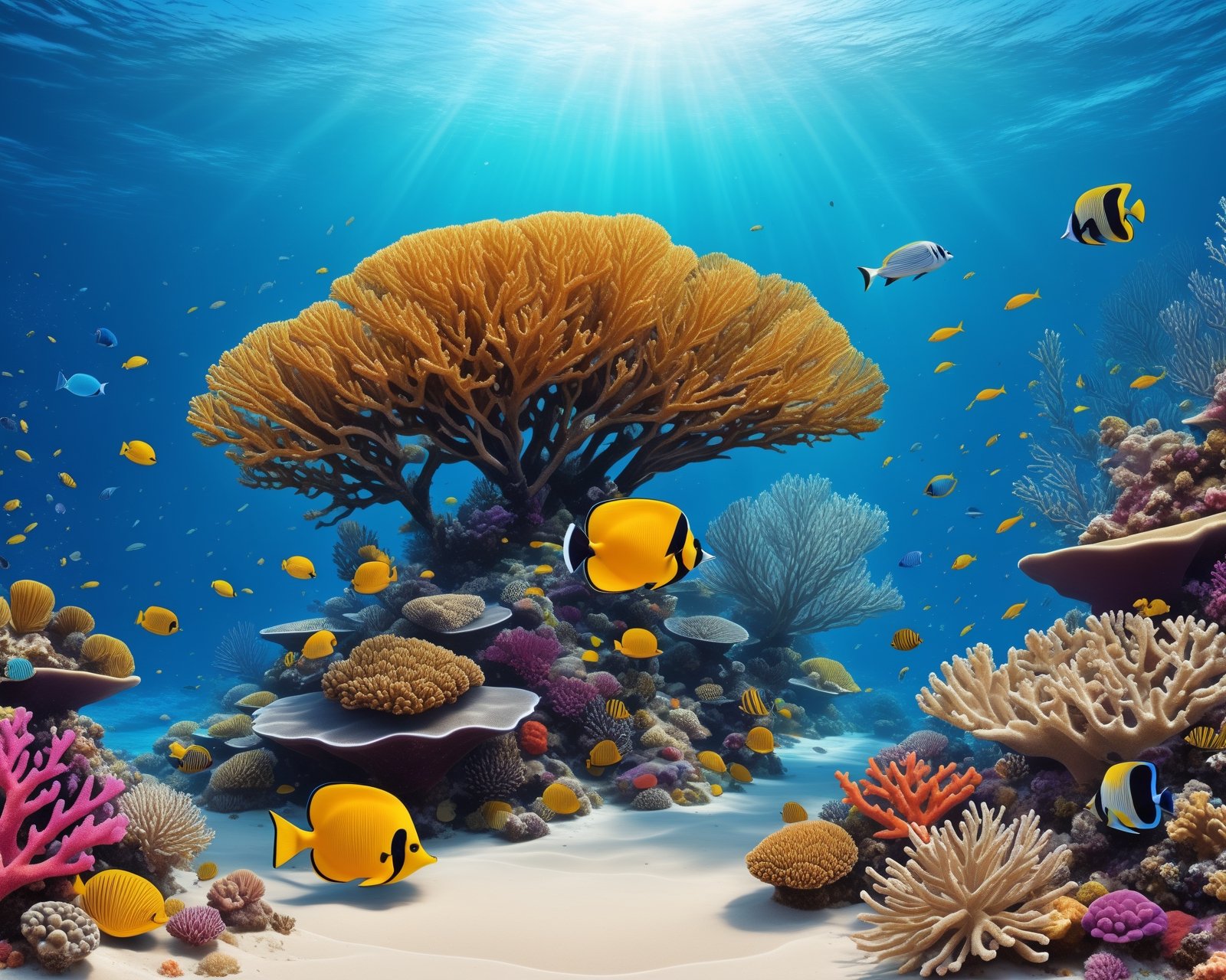 A sandy ocean floor,  highly detailed environment,  colorful coral reef by Max AI on Tensor.Art