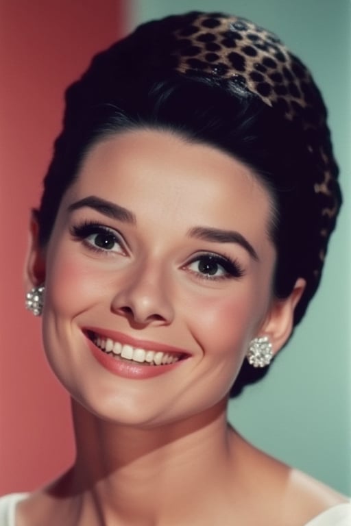 a color photo of 24yo audrey hepburn looking into camera