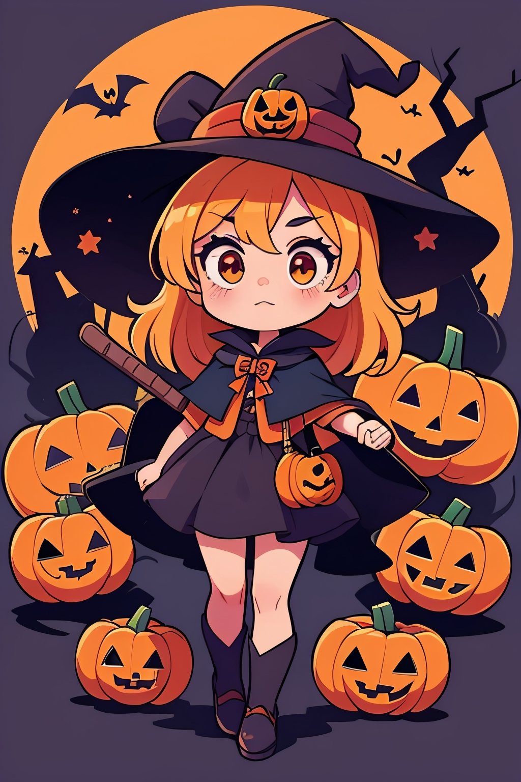 1girl, halloween style, witch clothe, pumpkins, high_res 