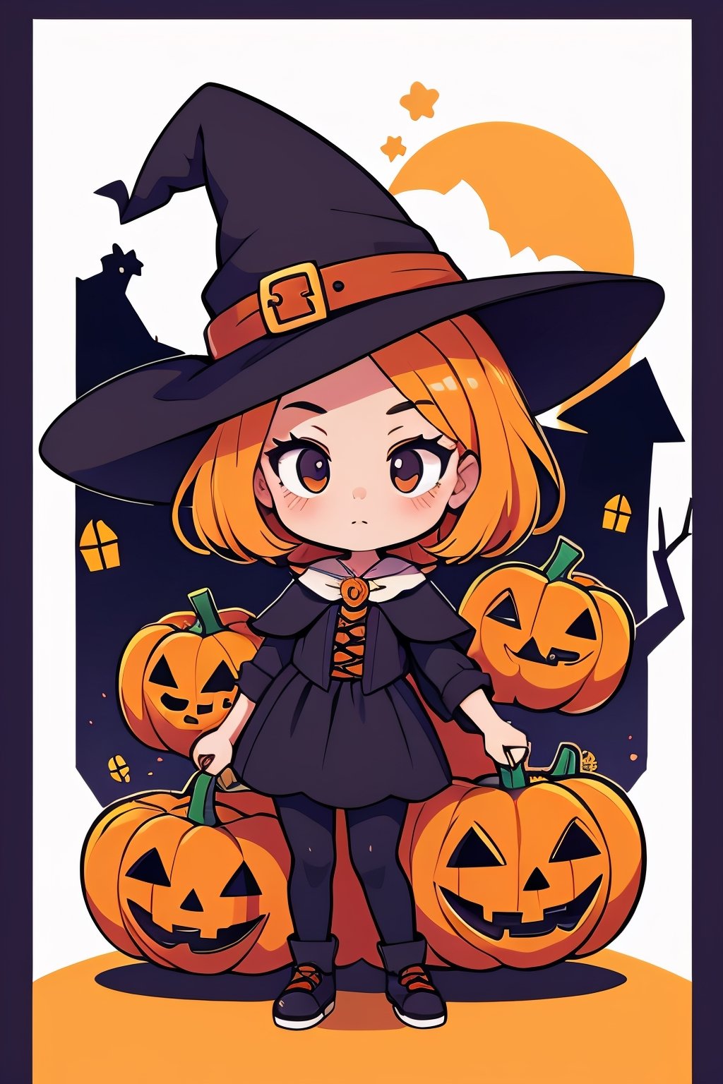 1girl, halloween style, witch clothe, pumpkins, high_res 