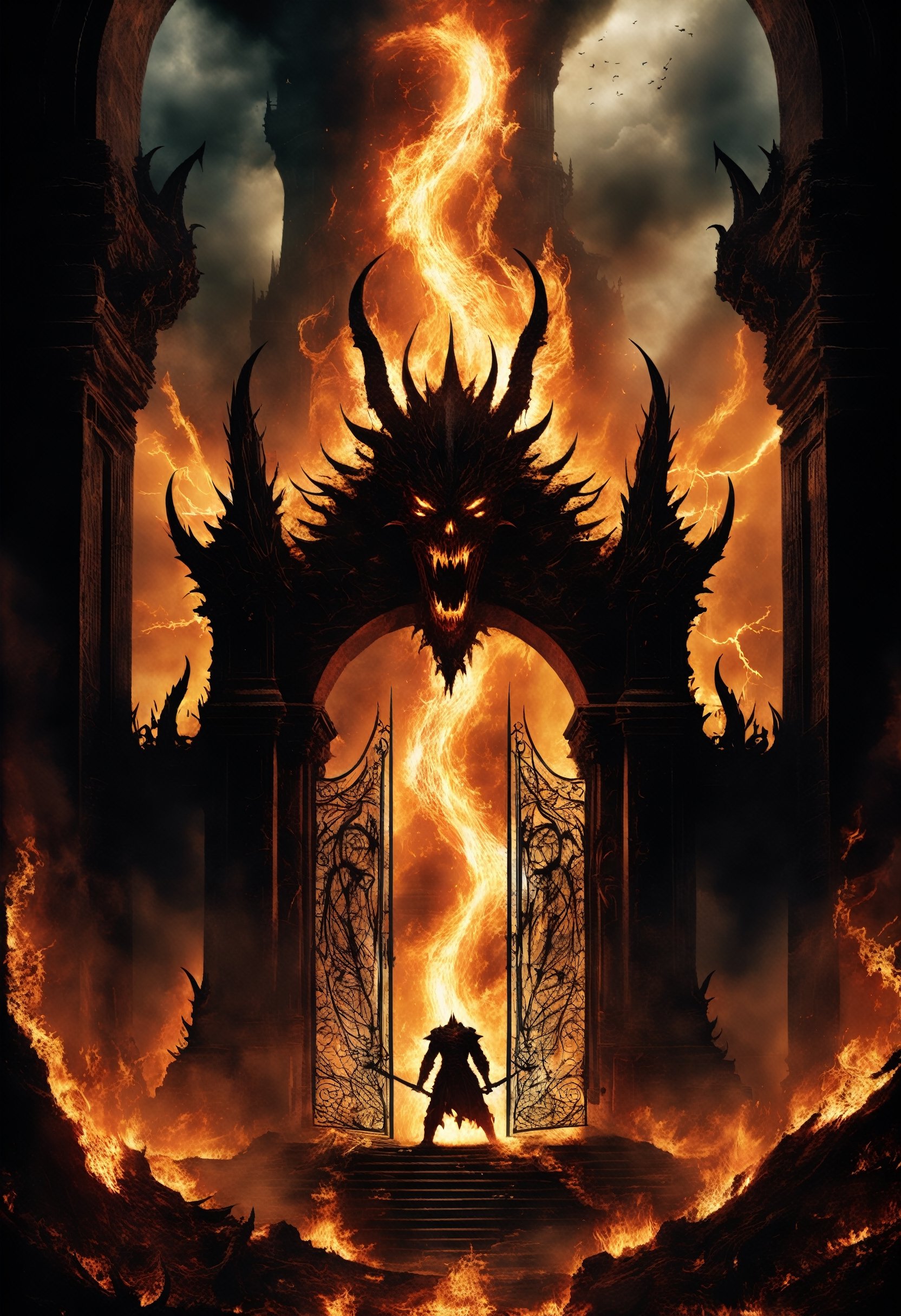 The Gates of Hell,  guarded by the oldest and most fearsome shadows,  stand majestic in the heart of a realm of fire and b...