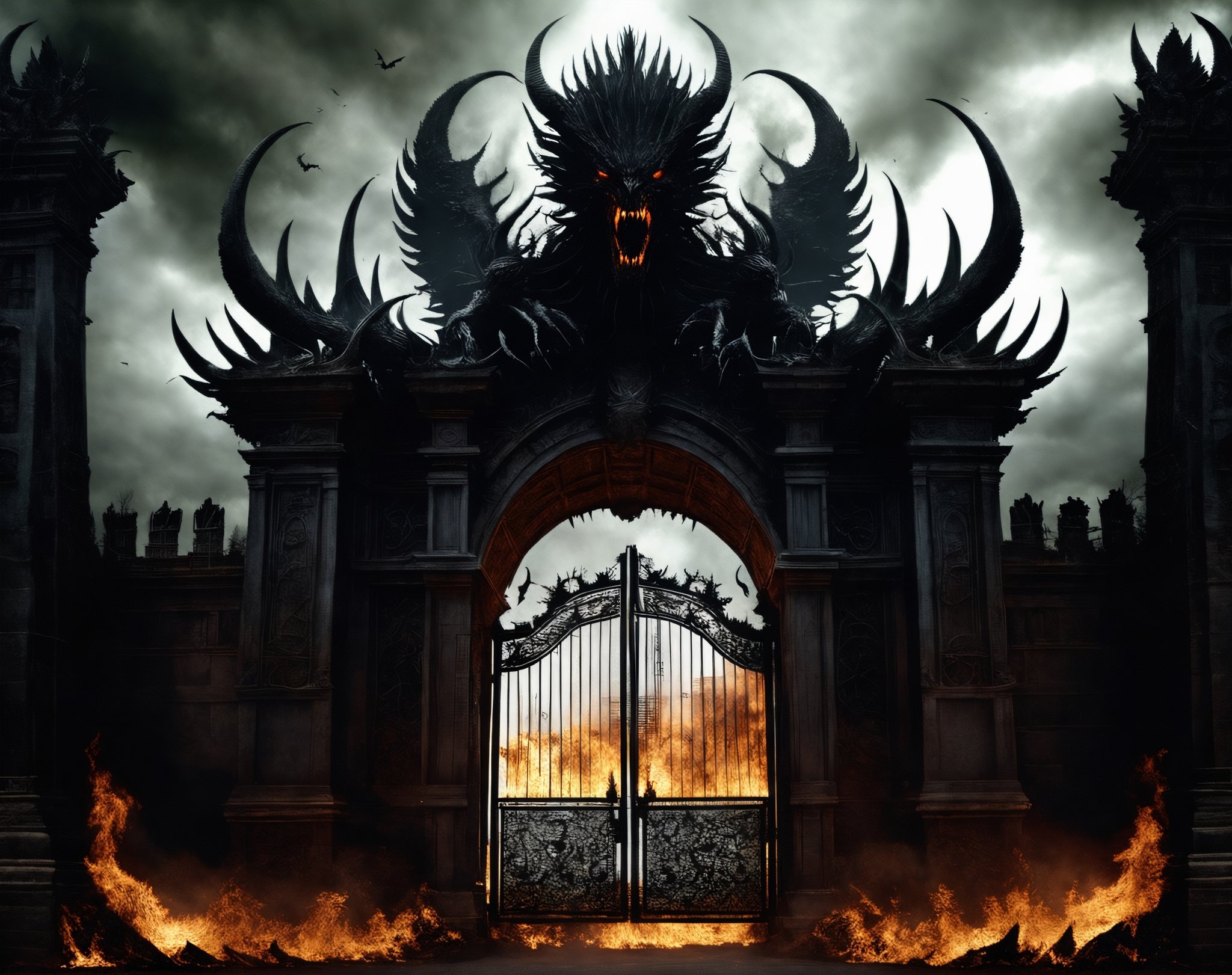 The Gates of Hell,  guarded by the oldest and most fearsome shadows,  stand majestic in the heart of a realm of fire and b...