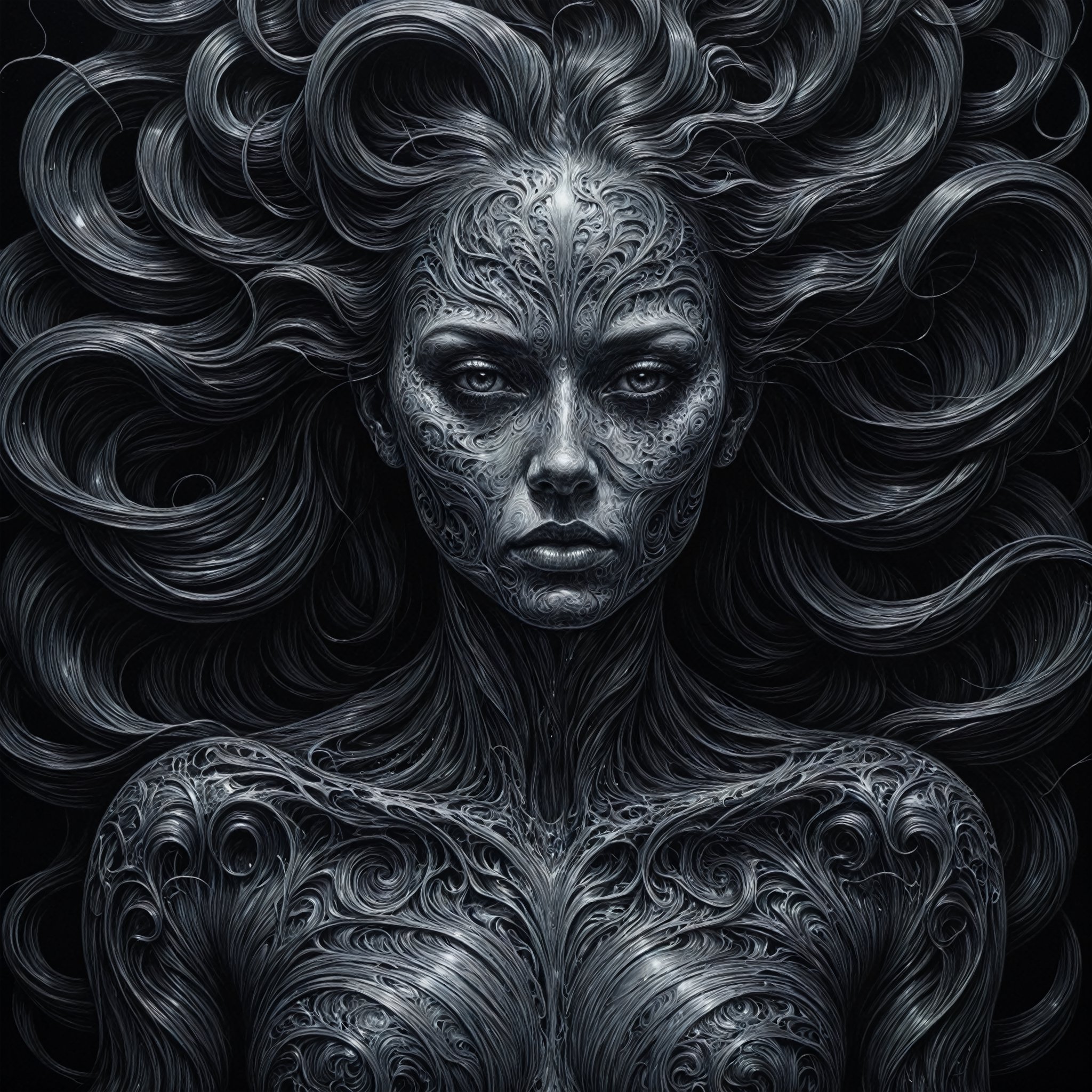 Surrealist art a linquivera kylin, bold lines, hyper detailed, dark limited palette, chiaroscuro , liiv1, . Dreamlike, mysterious, provocative, symbolic, intricate, detailed, 1girl
