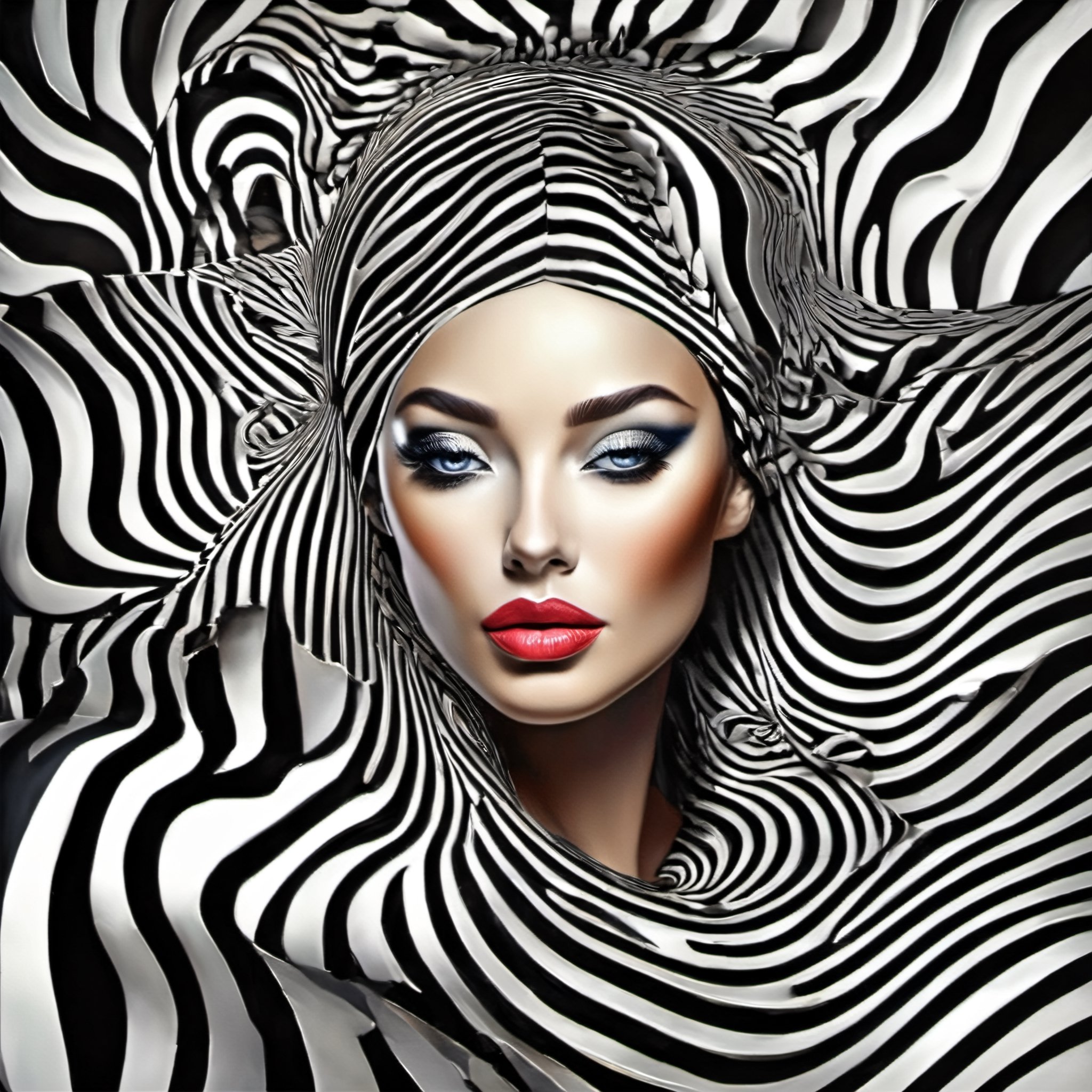  Zebra painting with a woman's face, inspired by Peter Griek, mesmerizing contemporary digital art, complex face, abstract portrait, inspired by Alan Tasso, abstract face, artistic digital art, trending digital art, sophisticated digital art, inspired by Igor Mursky, abstract surrealism masterpiece , by Laszlo Balog