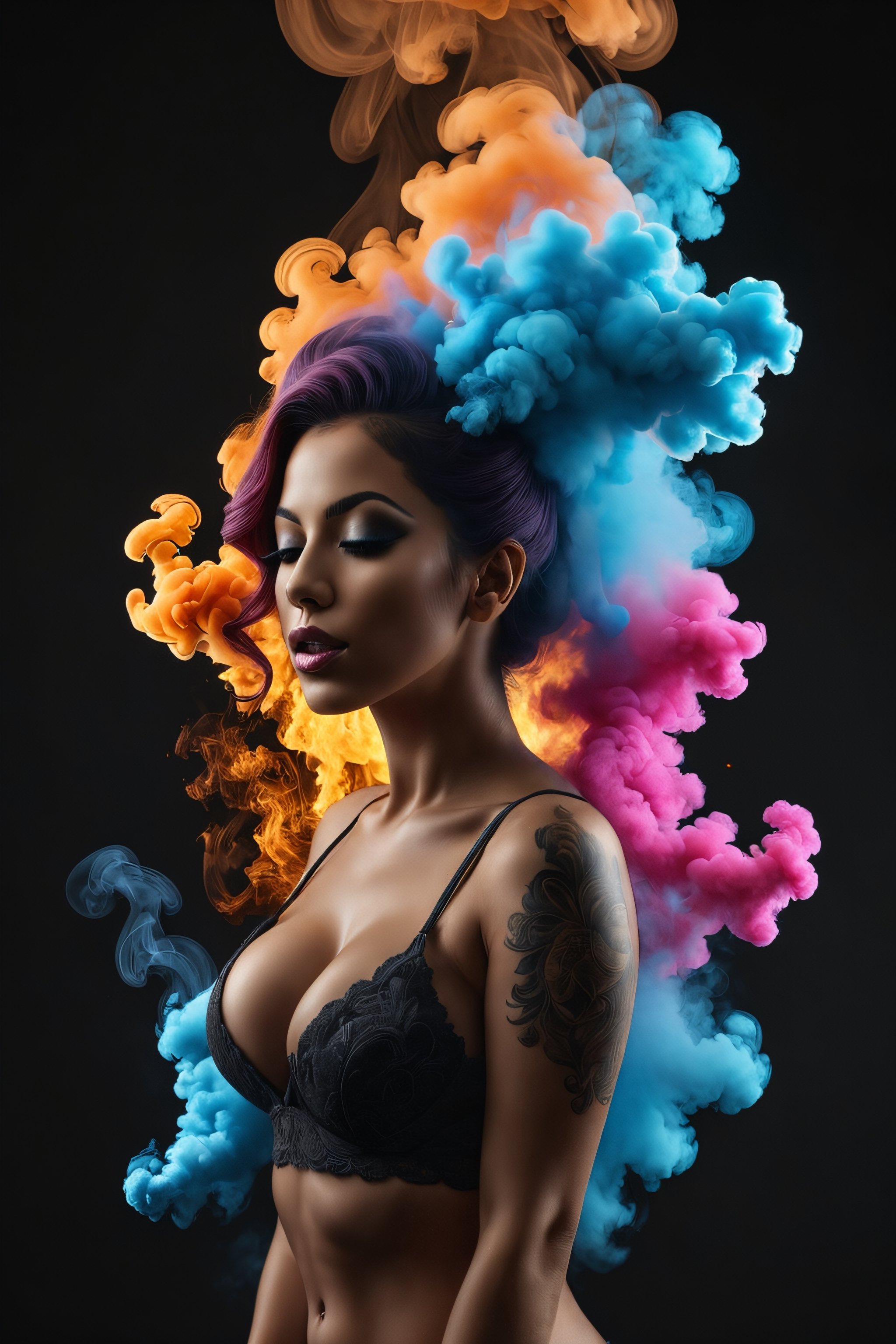 [porn star,  coloured smoke all over the body,  dense smoke] by La Leche on Tensor.Art