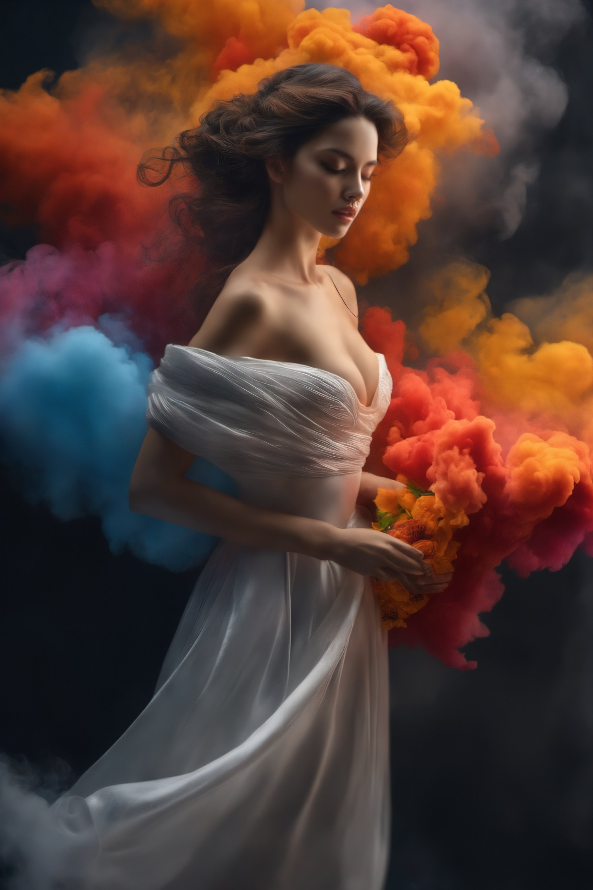 [As an alluring woman,  dressed in a bridal gown,  moved gracefully forward by La Leche on Tensor.Art