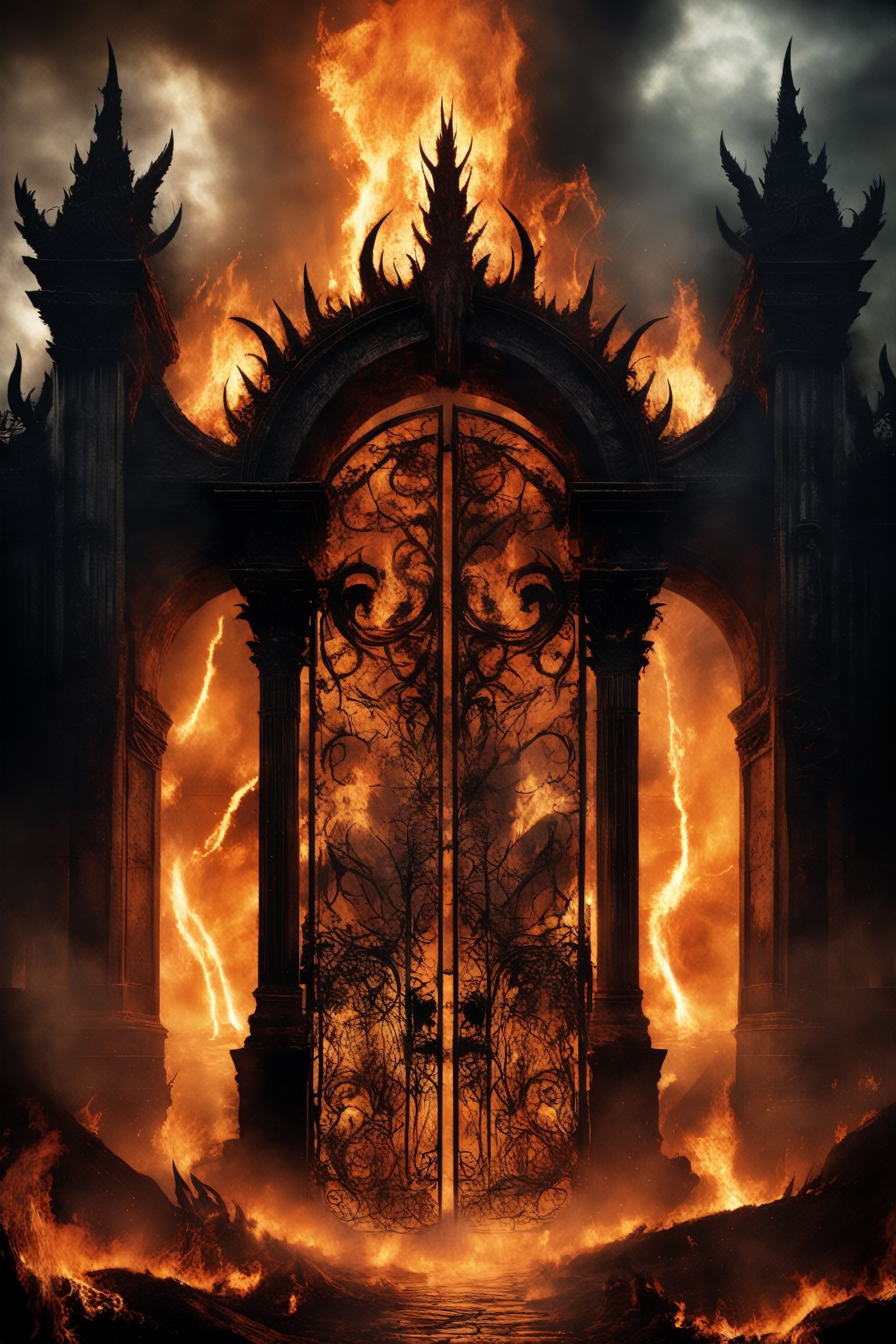 The Gates of Hell,  guarded by the oldest and most fearsome shadows,  stand majestic in the heart of a realm of fire and b...