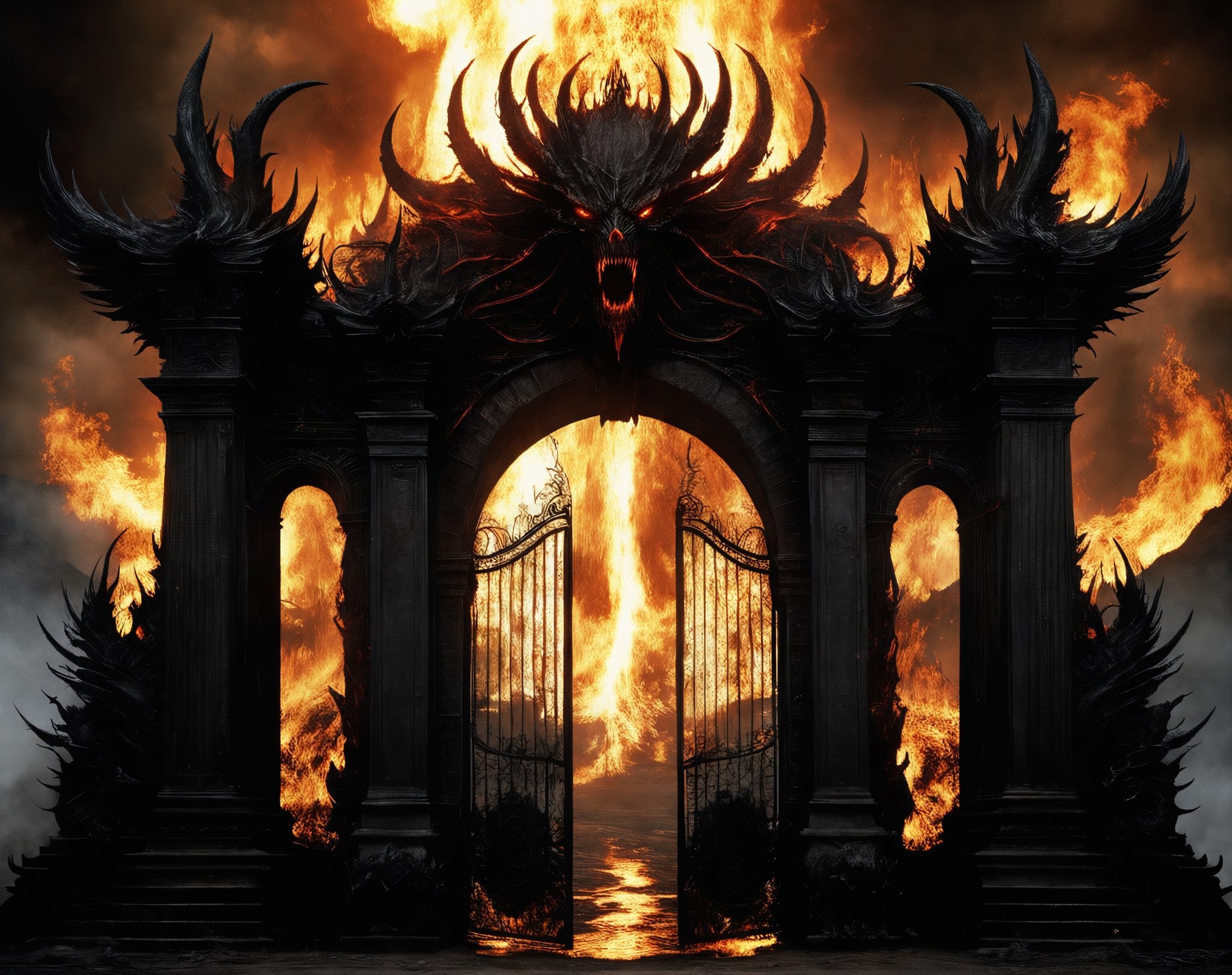 The Gates of Hell,  guarded by the oldest and most fearsome shadows,  stand majestic in the heart of a realm of fire and b...