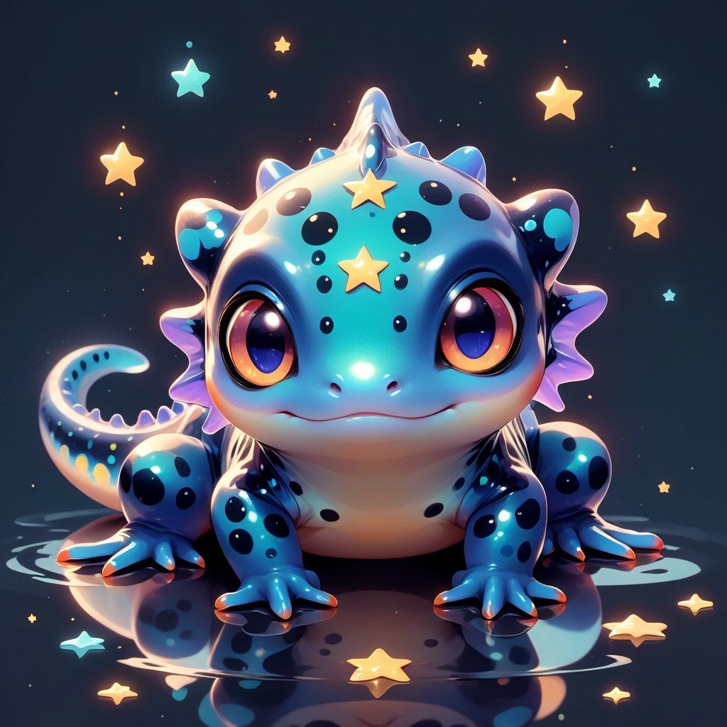 Salamander-like with star shaped pupils in squishy art style