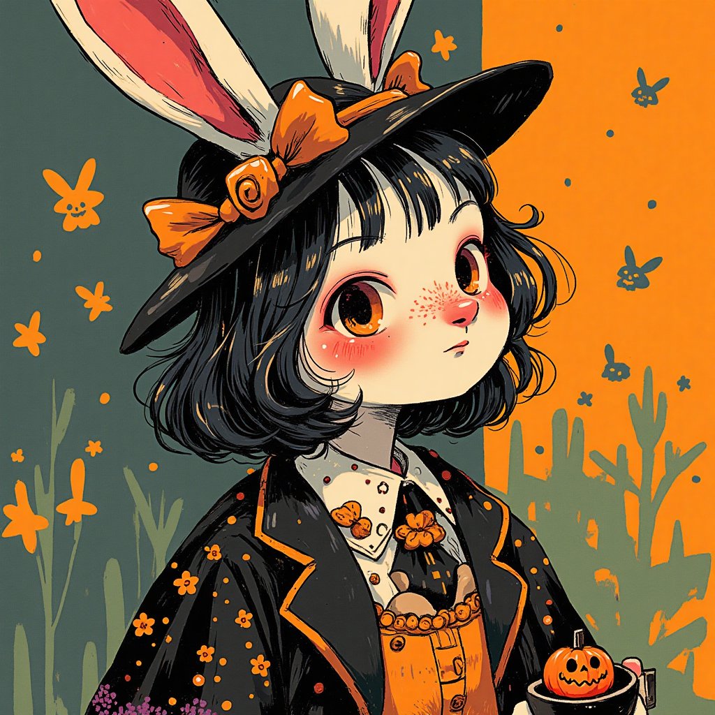 nouveau, halloween, rabbit woman, creepy