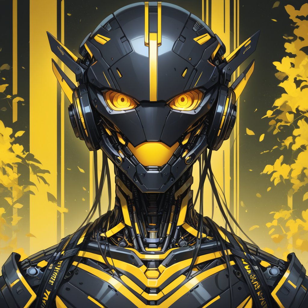 noface robot ponyxl,score_9, score_8_up, score_7_up, source_anime, Apypos with black black-yellow and bright-yellow color palette
