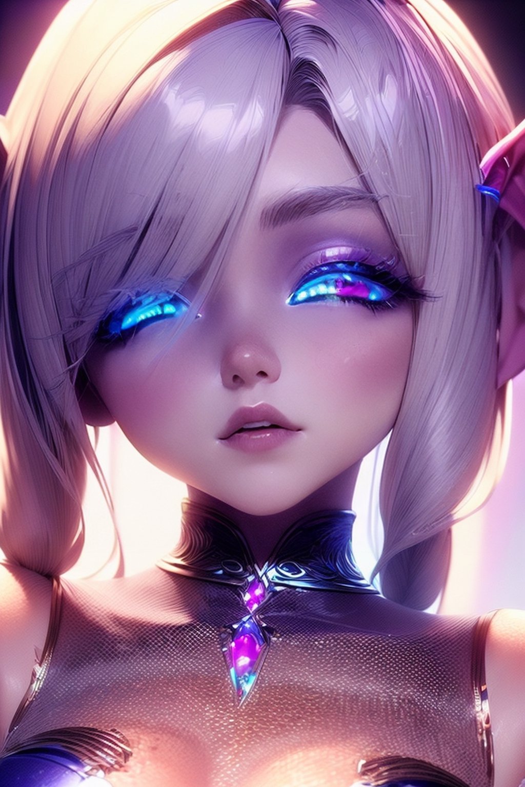 masterpiece,best quality,ultra-detailed),High detailed,picture perfect face, perfect ratio, upper_body, 1girl, white hair, braided_hair,AGGA_ST017, squinted eyes, ,nightelf, grey skin, blue eyes, white hair