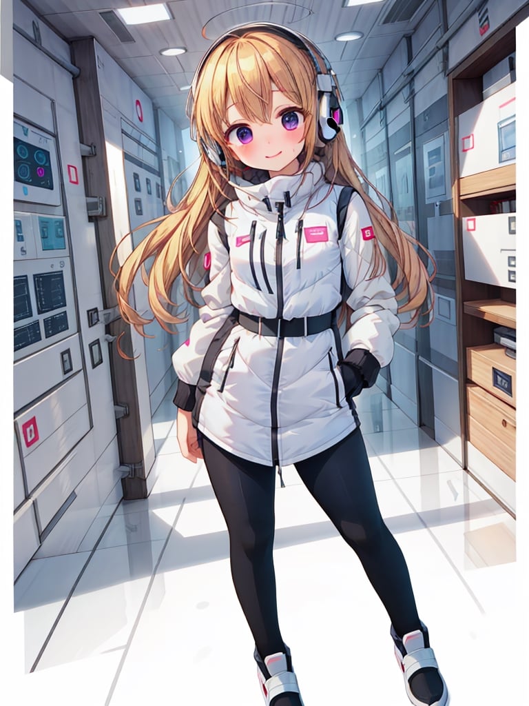 (masterpiece, best quality),fullbody shot
1female,kawaii face, standing,she wear white down jacket, 
BREAK female,smile, 28 yo, blonde long hair, medium long hair, (straight hair:1.1), (braid:0.8), ultra detailed eyes,embarrassed,

BREAK (white space tightfit bodysuit):1.5,astronaut, headphone,
BREAK spacestation( space station hallway,
BREAK black down pants,female
black long sleeve,black belt,iwatch,BREAK,
futuristic spaceship control room,bing_astronaut,Astrovest,BREAK blush:1.5,tnf_jacket,NSFW,breakdomain