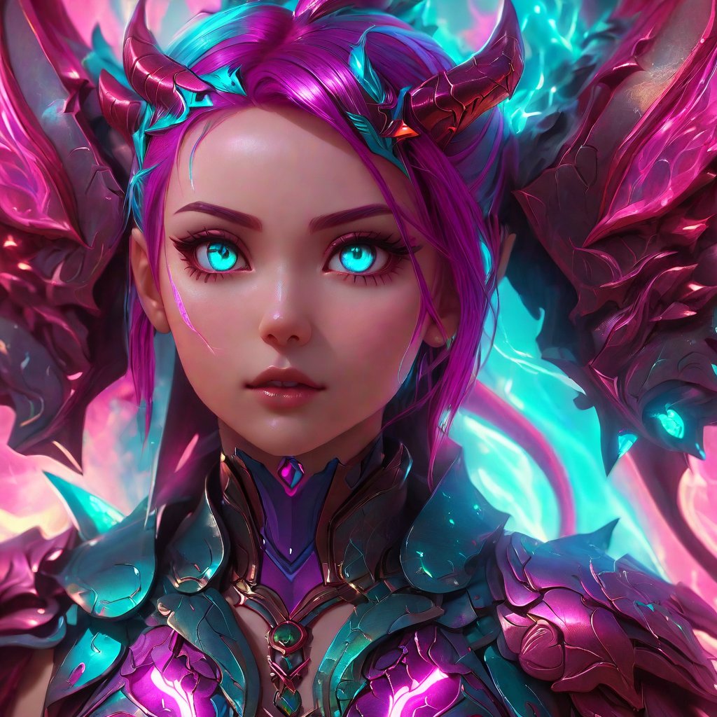 realistic, half girl half Dragon, desolate, intricately detailed, artistic magenta lightning, cyan horns, eyes(glowing:1.1), detailed hair, two wings in back, full body, scale armor, neon colors, particles, beautiful, amazing, cinematic, highly detailed face, highly detailed, digital art, sharp focus, trending on art station,xxmix girl woman,SteelHeartQuiron character