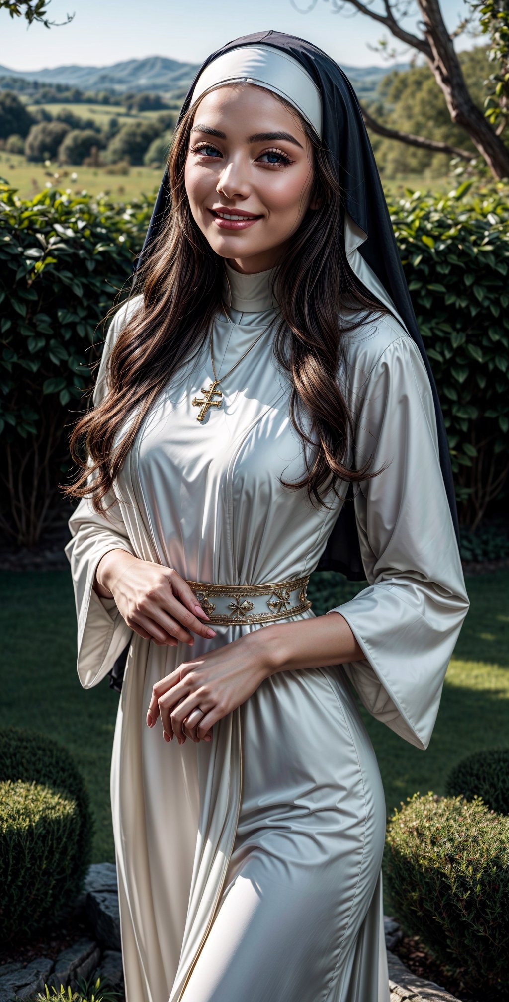 a beautiful nun: "Generate an image of a captivating and enchanting nun. She possesses timeless beauty and an aura of grac...
