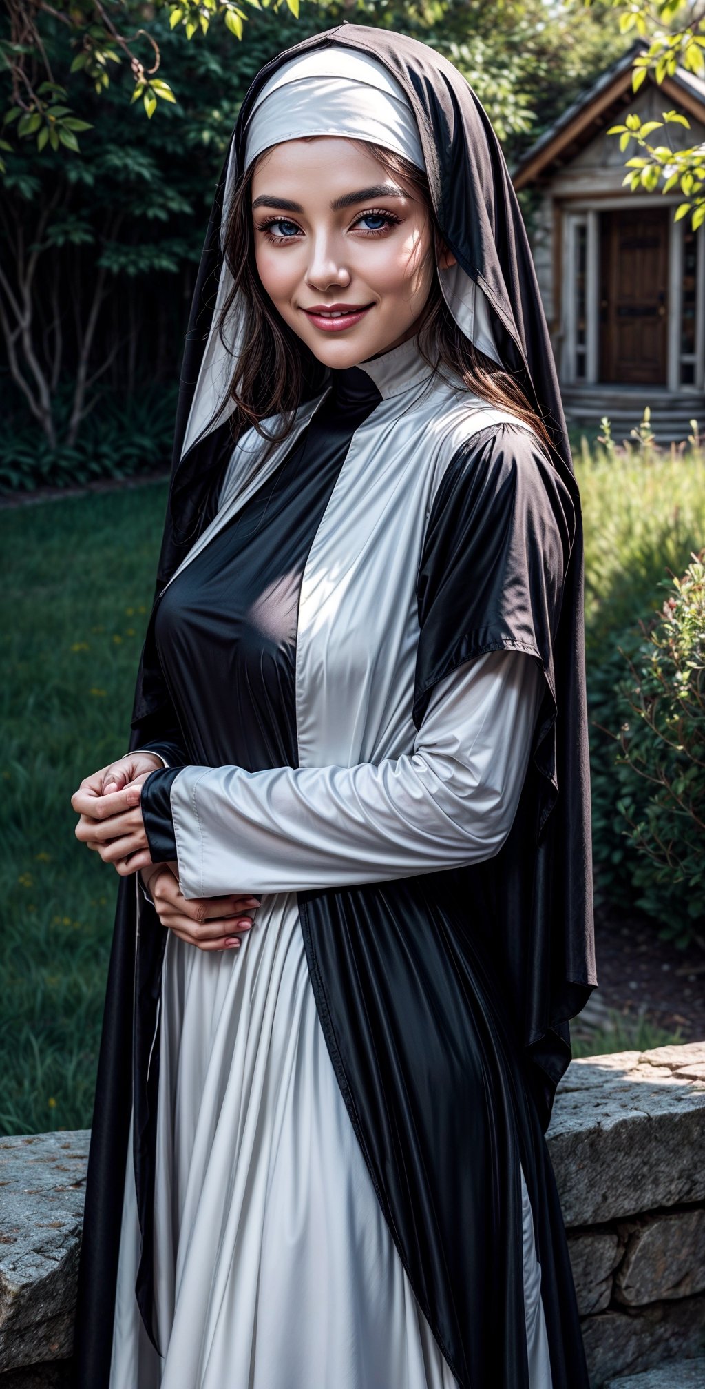 a beautiful nun: "Generate an image of a captivating and enchanting nun. She possesses timeless beauty and an aura of grac...