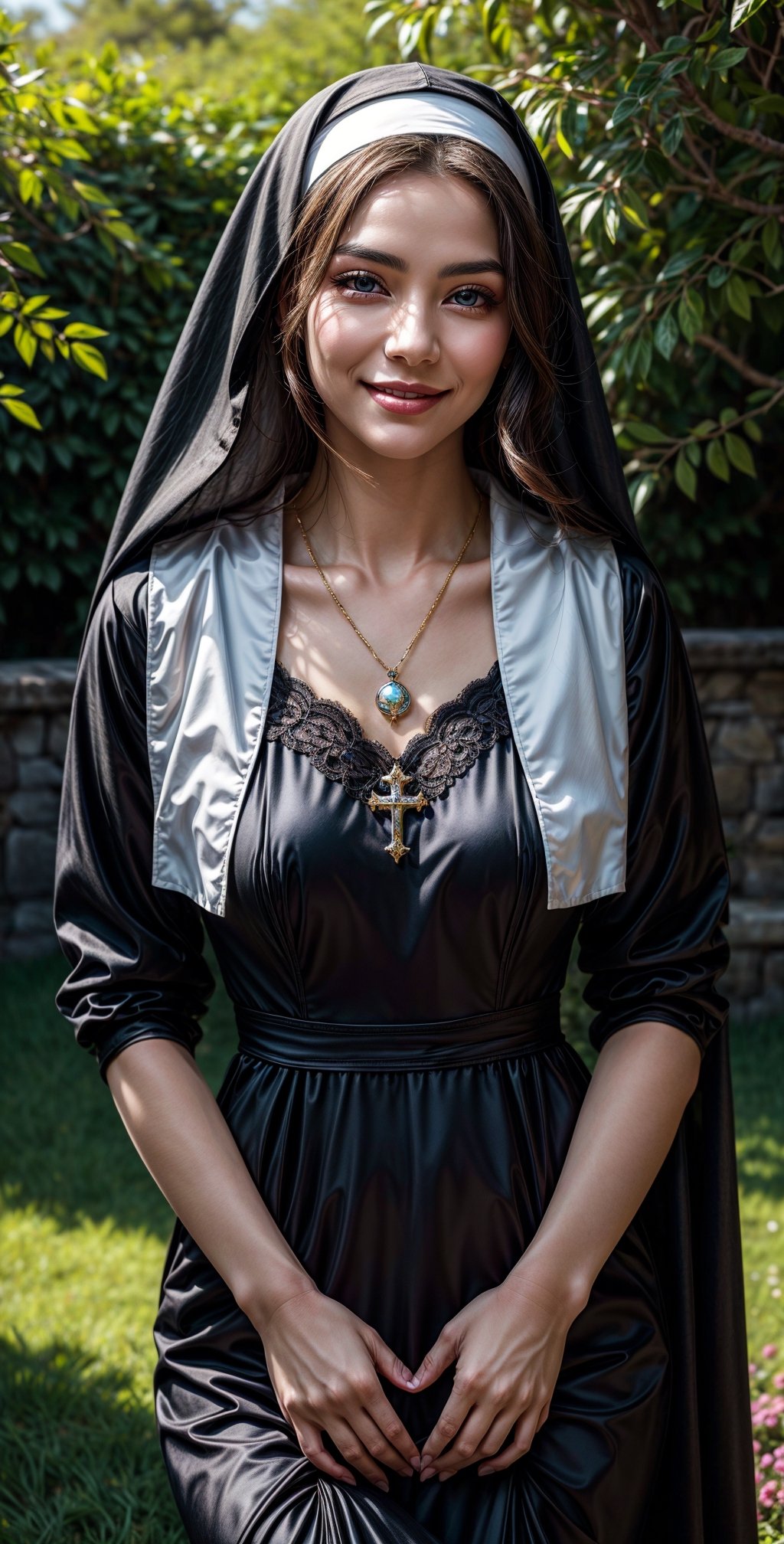 a beautiful nun: "Generate an image of a captivating and enchanting nun. She possesses timeless beauty and an aura of grac...