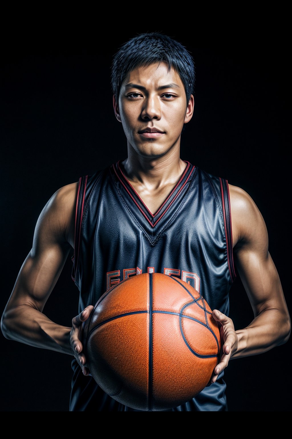 (realistic) (Japanese high school basketball court blackground)  Fullbody Portrait professional photography of a (Handsome Teenager Aomine Daiki:1.0) , UHD, perfect white balance, Alberto, Canon EOS R6, Prime lens photography, perfectly balanced dim lighting, Real human skin, White balance, Sharp details, unreal engine 5,AOMINE DAIKI