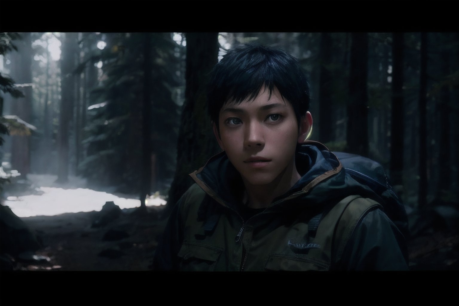 (realistic) Scout camp backdrop) professional photography of a Teenager Aomine Daiki,  UHD, perfect white balance, Canon EOS R6, Prime lens photography, perfectly balanced dim lighting, Real human, White balance, Sharp details , unreal engine 5