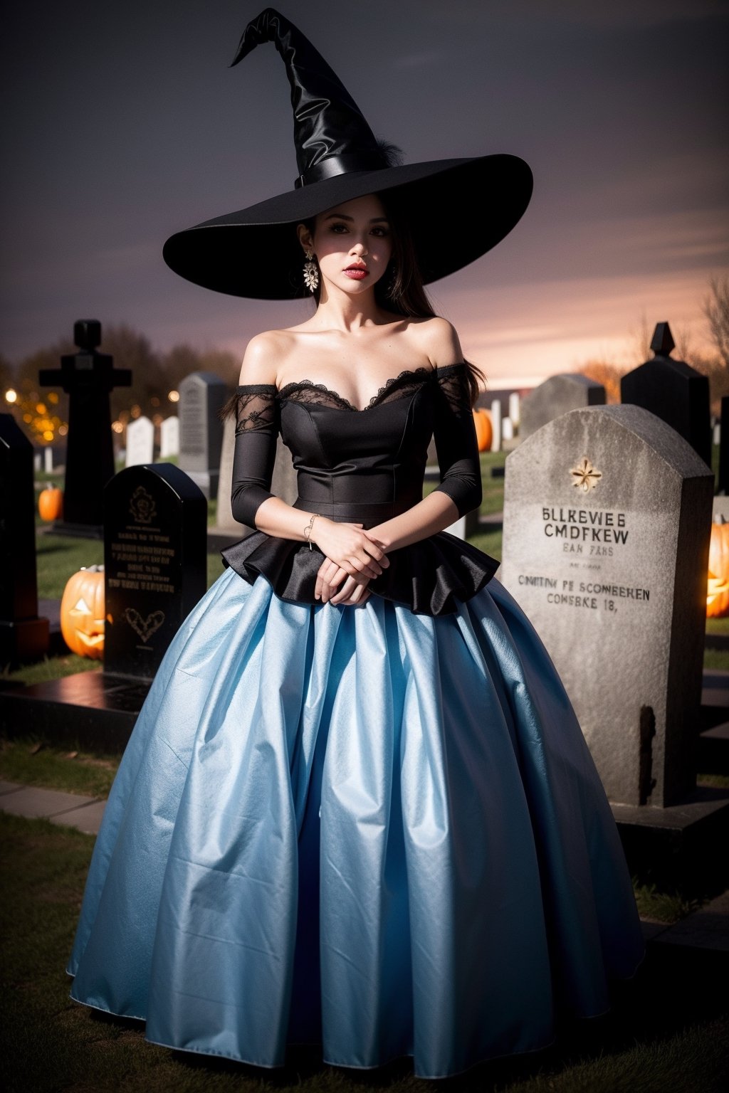 scary witch,  Halloween Crinoline Dress ,  Scary cemetery backdrop by Mikiwazang on Tensor.Art