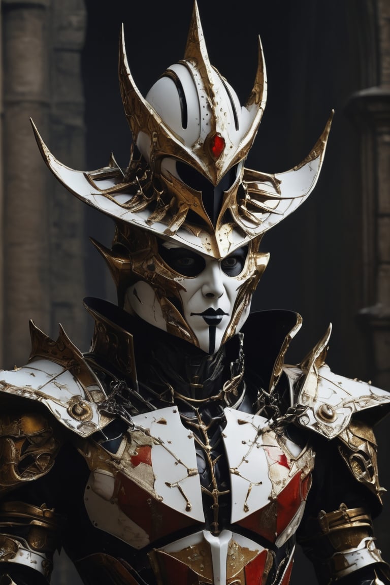3D artwork,  upper body of a caracter represesenting a mighty style harlequin eldar male robot with a high surreal white m...