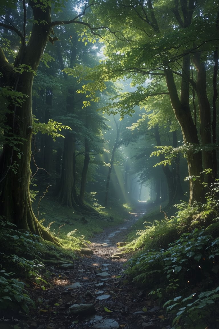 The masterful brushstrokes of Peter Paul Rubens and Rembrandt give life to a path in the enchanted forest. The path radiat...
