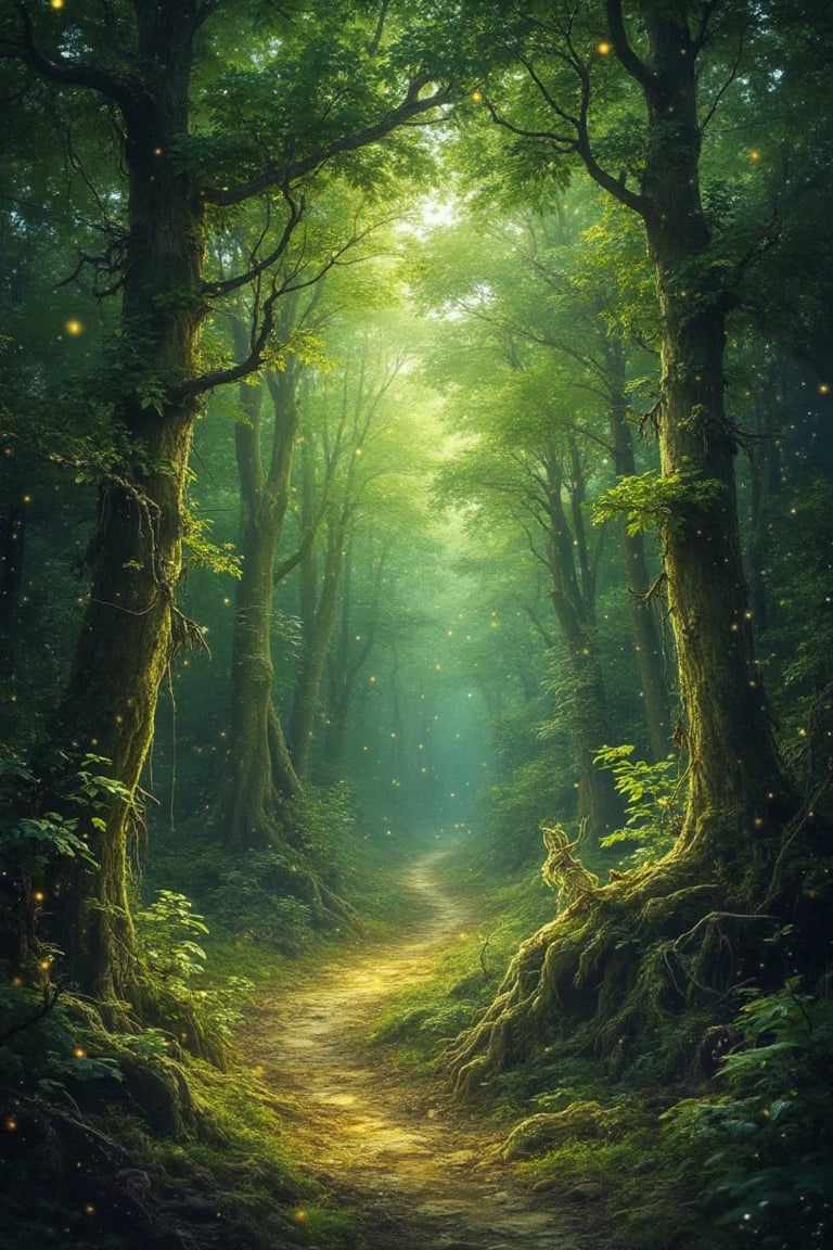 The masterful brushstrokes of Peter Paul Rubens and Rembrandt give life to a path in the enchanted forest. The path radiat...