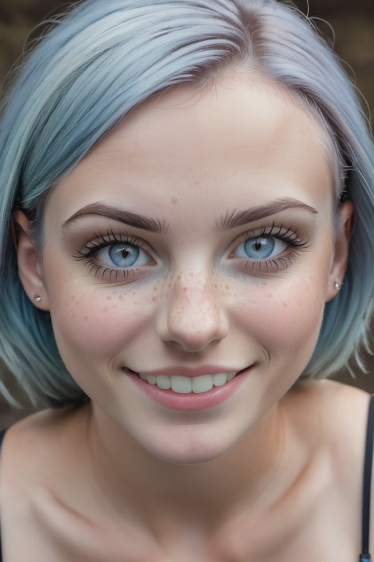 photo, 1girls, her name is allice, (((small breast implants))), blue hair, freckles, cartoon eyes, smirk, cleavage, portrait,
,realism,realistic,raw,analog,photorealistic,realism ,  detailed image, nsfw, choker, photo r3al, detailmaster2,