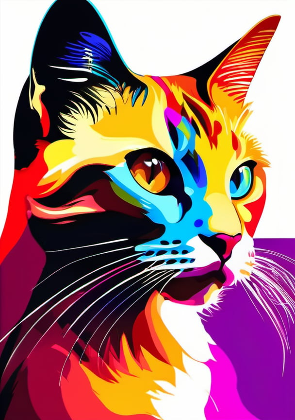 Twirls of colors combined to create a cat image in the form of pop art.