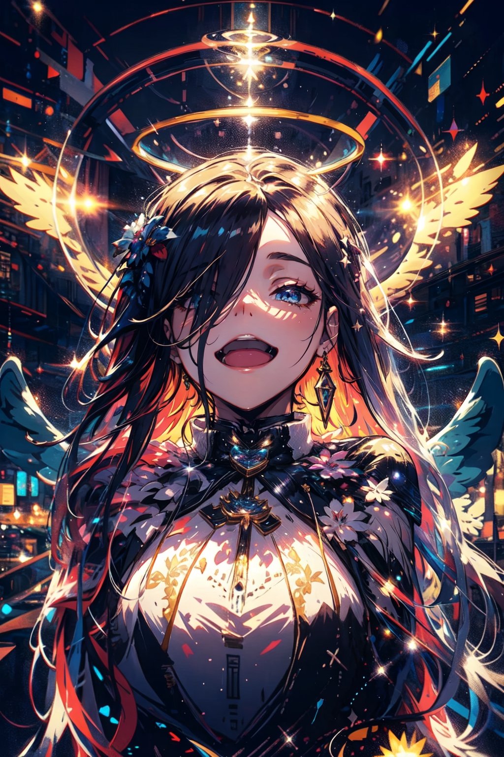 girl smiling,  shark teeth,  eyes closed by Aleexx_C on Tensor.Art