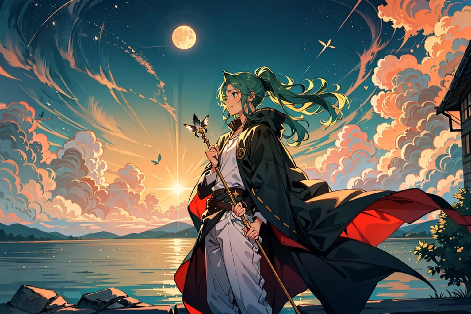 In a realm shrouded in eternal twilight,  a mesmerizingly surreal scene unfolds,  brimming with hope and vitality. A grace...