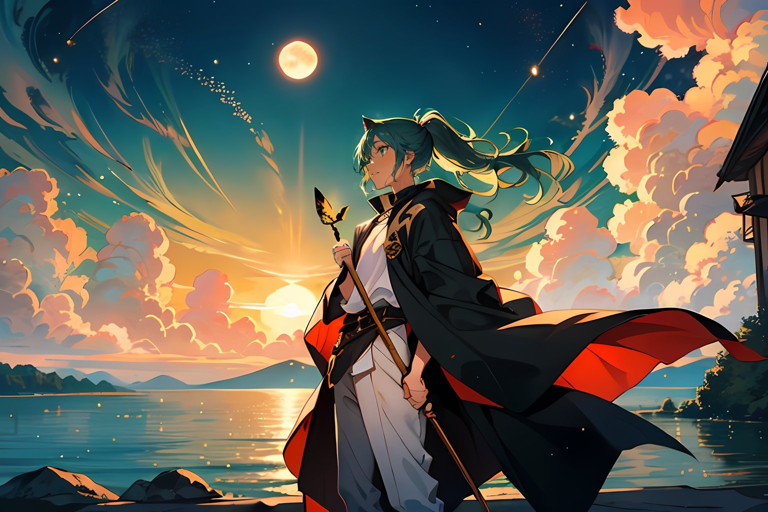 In a realm shrouded in eternal twilight,  a mesmerizingly surreal scene unfolds,  brimming with hope and vitality. A grace...