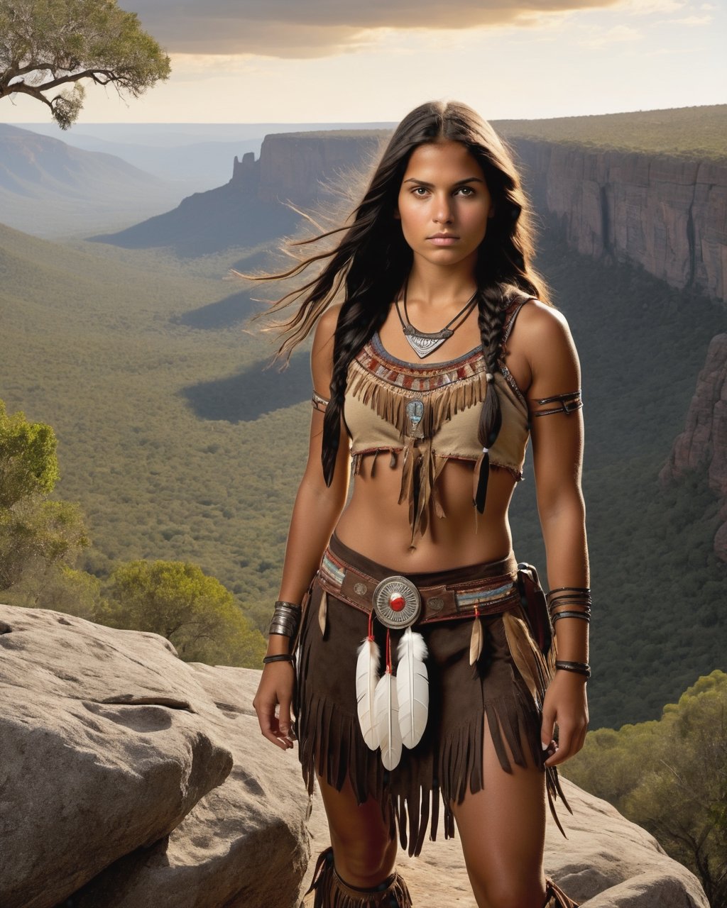 highly detailed editorial photo,  stunningly gorgeous teen native American Apache girl 16years old with black hair and gol...