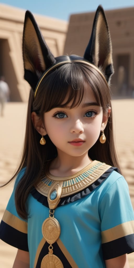 ((7year old girl:1.5)), ((flat chest, Toddler:1.4 
))1girl,  petite girl, children's body, beautiful shining body,petite,beautiful girl with fine details,detailed face,
bangs,((darkbrown hair:1.3)),((very short hair:1.4)),
high eyes,(aquamarine eyes),tall eyes,Beautiful and delicate eyes,  Beautiful eyes,((tareme,animated eyes, big eyes,droopy eyes:1.2)),(thick eyebrows),
((Anubis inspired costume: 1.4))
((Egypt, Pyramids))
black skin,natural light,((random expression)),random Angle,
((realism: 1.2 )), dynamic far view shot,cinematic lighting, perfect composition, by sumic.mic, ultra detailed, official art, masterpiece, (best quality:1.3), reflections, extremely detailed cg unity 8k wallpaper, detailed background, masterpiece, best quality , (masterpiece), (best quality:1.4), (ultra highres:1.2), (hyperrealistic:1.4), (photorealistic:1.2), best quality, high quality, highres, detail enhancement,more detail XL,xxmixgirl,xxmix_girl