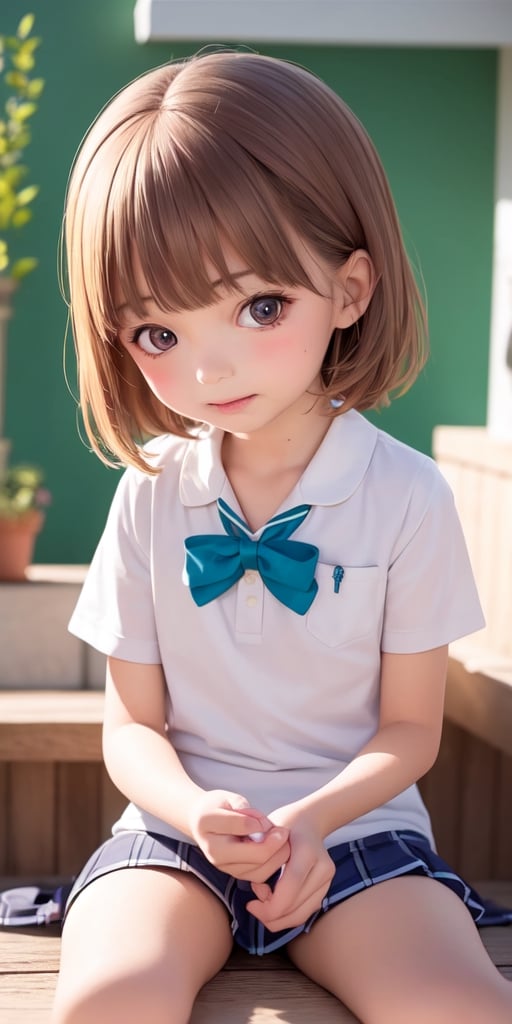 ((6year old girl:1.5)), loli, petite girl, Portrait, children's body, beautiful shining body, (( bangs)),((brown hair:1.3)),high eyes,(aquamarine eyes:1.4), petite,tall eyes, beautiful girl with fine details, Beautiful and delicate eyes, detailed face, Beautiful eyes,natural light,((realism: 1.2 )), dynamic far view shot,cinematic lighting, perfect composition, by sumic.mic, ultra detailed, official art, masterpiece, (best quality:1.3), reflections, extremely detailed cg unity 8k wallpaper, detailed background, masterpiece, best quality , (masterpiece), (best quality:1.4), (ultra highres:1.2), (hyperrealistic:1.4), (photorealistic:1.2), best quality, high quality, highres, detail enhancement, ((short hair:1.4)),
((tareme,animated eyes, big eyes,droopy eyes:1.2)),Random poses,((random expression)),break,Anime school uniform,((school uniform:1.4))