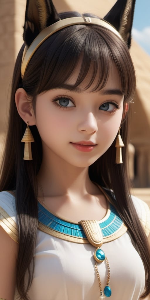 ((7year old girl:1.5)), ((flat chest, Toddler:1.4 
))1girl,  petite girl, children's body, beautiful shining body,petite,beautiful girl with fine details,detailed face,
bangs,((darkbrown hair:1.3)),((very short hair:1.4)),
high eyes,(aquamarine eyes),tall eyes,Beautiful and delicate eyes,  Beautiful eyes,((tareme,animated eyes, big eyes,droopy eyes:1.2)),(thick eyebrows),
((Anubis inspired costume: 1.4))
((Egypt, Pyramids))
black skin,natural light,((random expression)),random Angle,
((realism: 1.2 )), dynamic far view shot,cinematic lighting, perfect composition, by sumic.mic, ultra detailed, official art, masterpiece, (best quality:1.3), reflections, extremely detailed cg unity 8k wallpaper, detailed background, masterpiece, best quality , (masterpiece), (best quality:1.4), (ultra highres:1.2), (hyperrealistic:1.4), (photorealistic:1.2), best quality, high quality, highres, detail enhancement,more detail XL,xxmixgirl,xxmix_girl