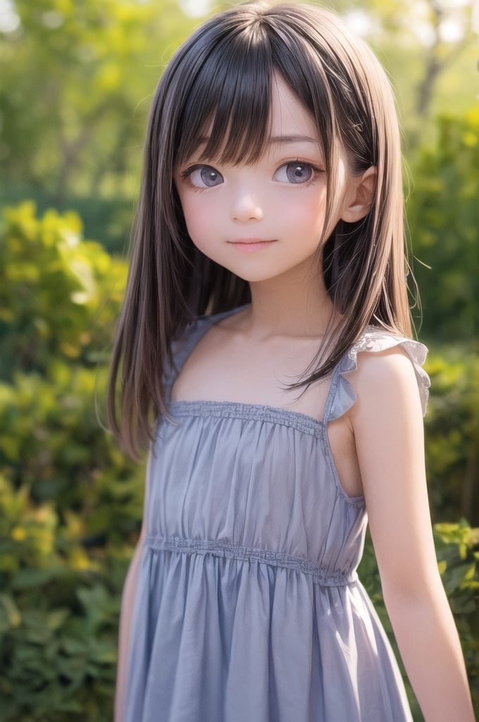 A dreamy girl in a sundress is looking up at the sky while walking through a field of wildflowers with a gentle breeze at...