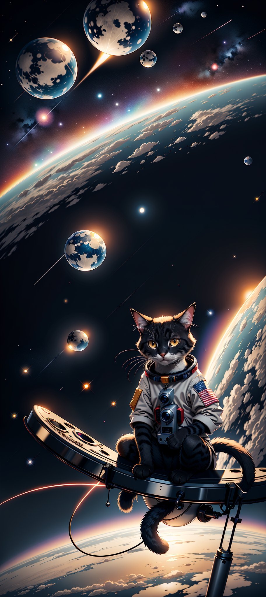 a cat girl astronaut exploring the cosmos, floating among planets and stars, high quality detail, ((intricate detail)), complex illustration, high contrast, intricate background detail
masterpiece, best quality,   ((anime screencap)), studio ghibli style,bofKatt,Sexy Women ,More Detail,Red facial marks,COLLAR,TAIL