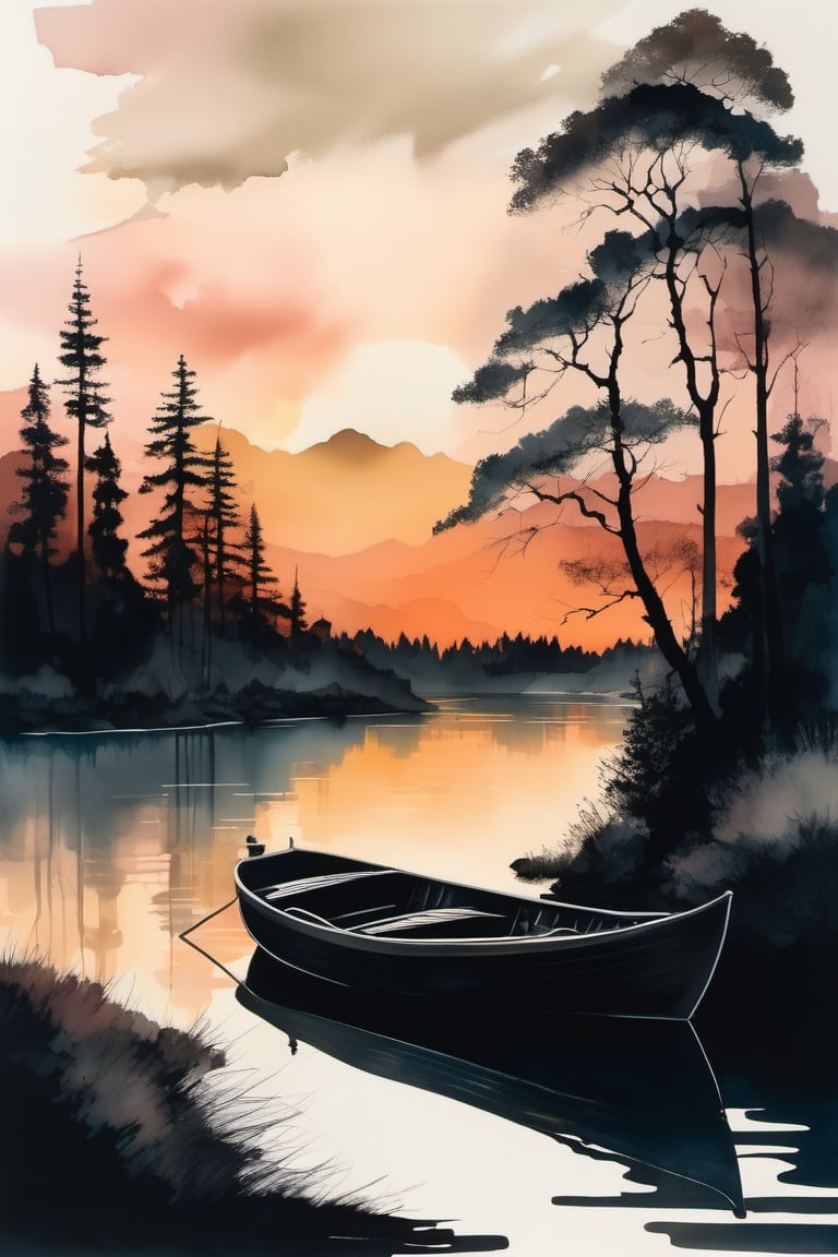 ink scenery,  no humans,  lake by Animus on Tensor.Art