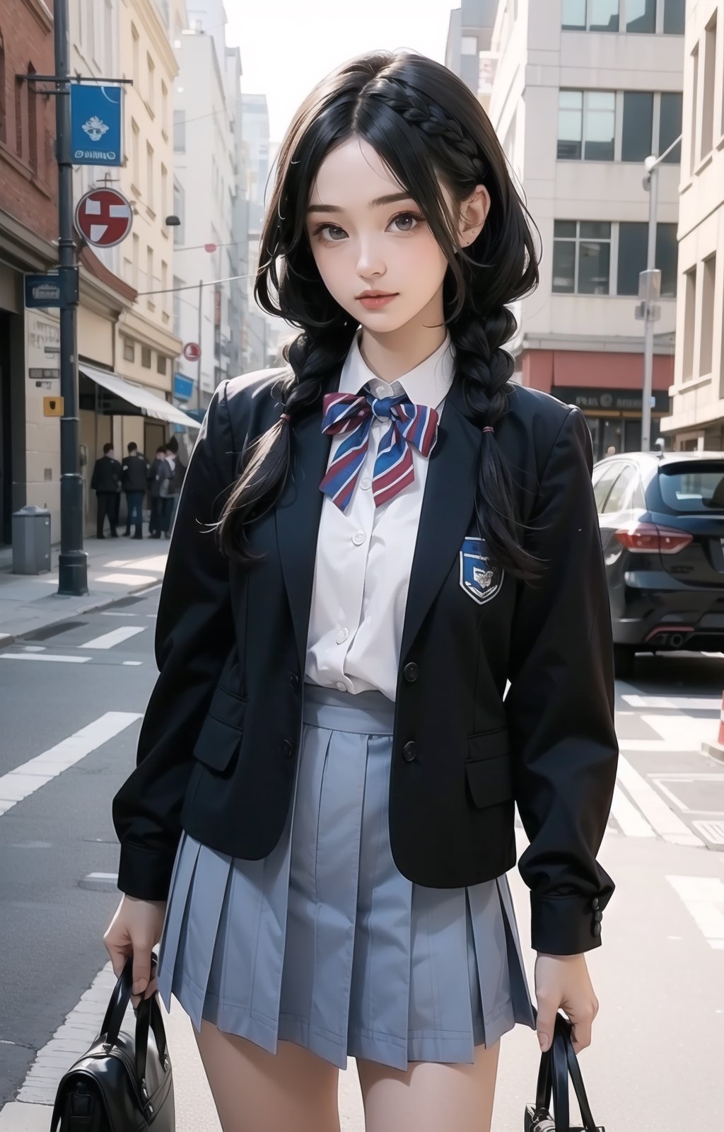 solo, ((little girl)), (long hair),(Random_hairstyle:1.5),cowboy shot,school uniform,Realism,