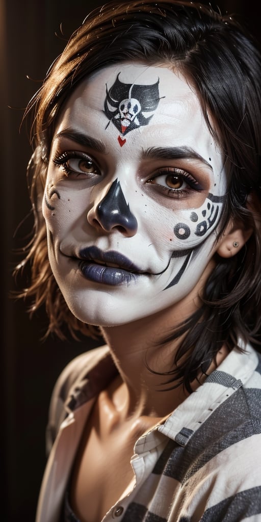 ((1boy)), 1970s (style),day of the dead, mexican, skull_face paint,  focus face, perfect skin,