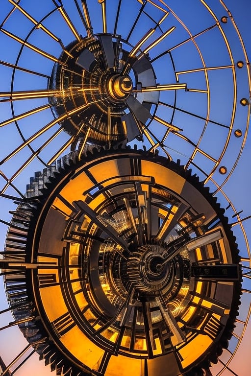 A massive mechanical sun that hangs in the city's center, its gears and cogs constantly whirring. It serves as both a timekeeping device and a mesmerizing spectacle during its daily "sunset."