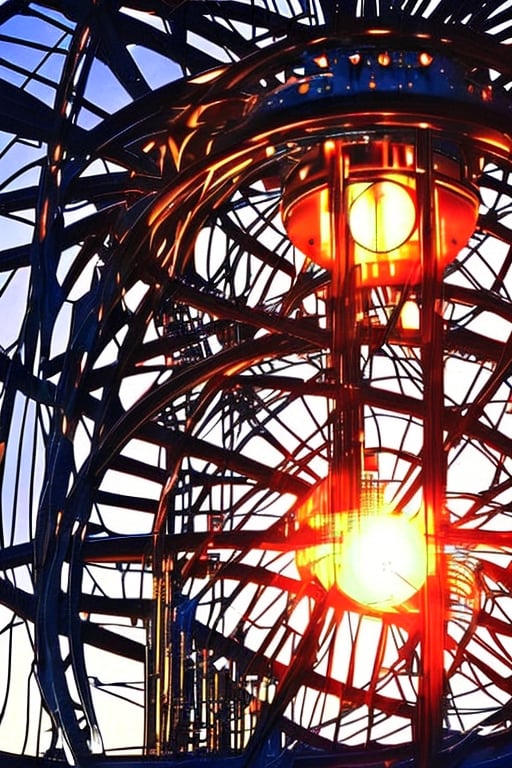 A massive mechanical sun that hangs in the city's center, its gears and cogs constantly whirring. It serves as both a timekeeping device and a mesmerizing spectacle during its daily "sunset."