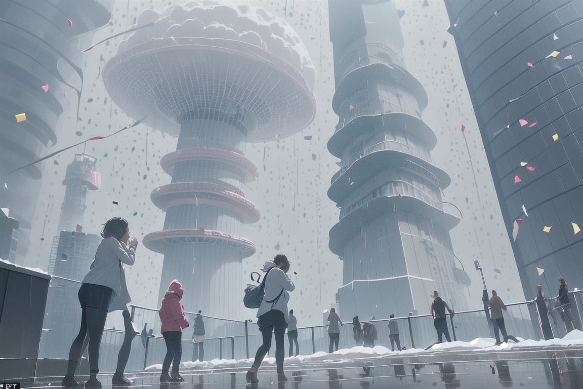 At the city's center stands the Weather Tower, a colossal structure that controls the city's unpredictable weather patterns. Each day, the tower's operators make whimsical decisions about the weather, causing sudden rainstorms, snowfall in summer, or even occasional showers of confetti.