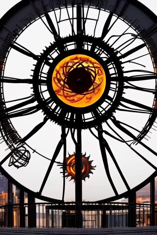 A massive mechanical sun that hangs in the city's center, its gears and cogs constantly whirring. It serves as both a timekeeping device and a mesmerizing spectacle during its daily "sunset."