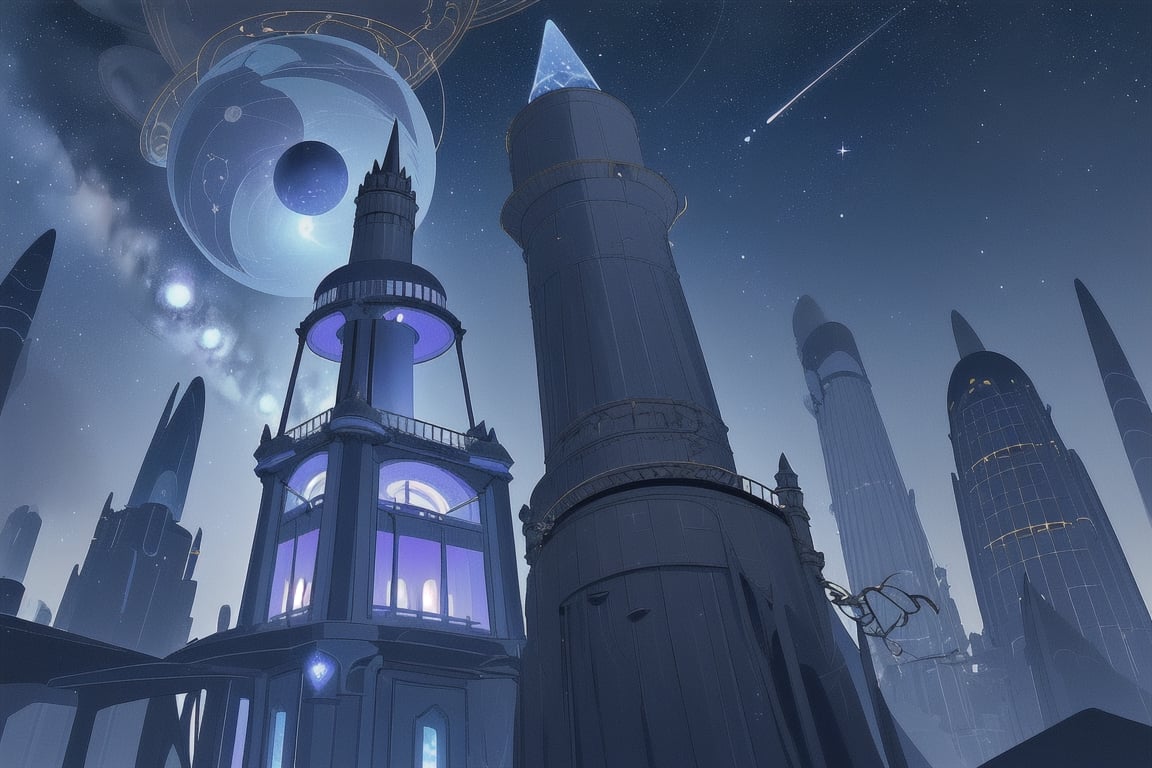 The Astral Observatory: A tower that reaches into the night sky, where scholars study the stars, planets, and the city's connection to celestial bodies.