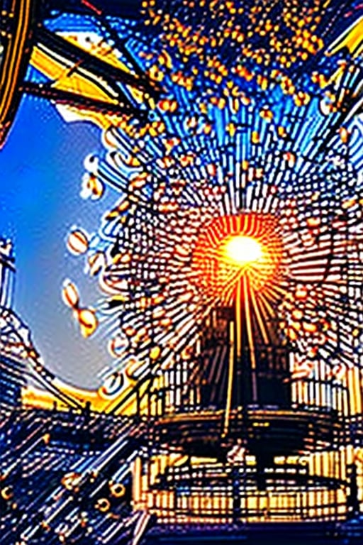 A massive mechanical sun that hangs in the city's center, its gears and cogs constantly whirring. It serves as both a timekeeping device and a mesmerizing spectacle during its daily "sunset."