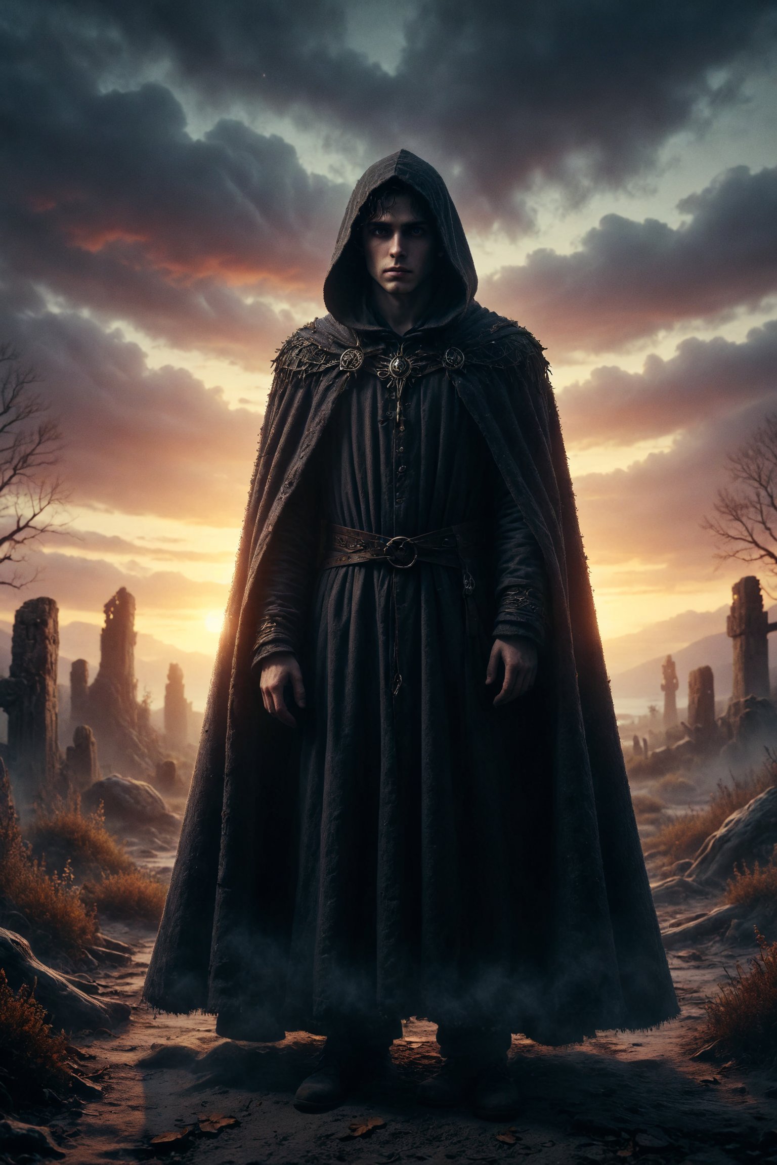 King of twilight ,  Crepúsculo stands at the threshold of night,  with dusky skin and eyes that reflect the fading light o...